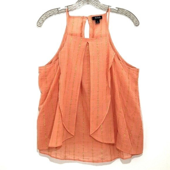 A.N.A Women's Tank Top Size M Orange Sleeveless Gold Metallic Stripe Summer - Picture 2 of 8